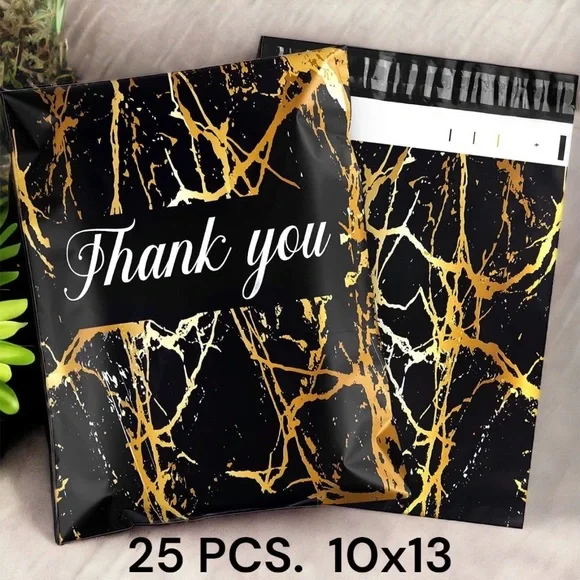 25 10X13 Poly Mailers Black Gold Veins Shipping Envelopes Bags PRICE IS FIRM - Picture 6 of 9